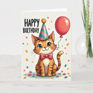 Cartão de Balão de Gato Listrado