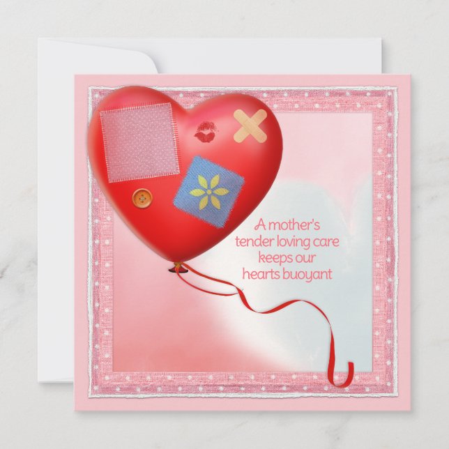 Cartão de Balão do Coração com TLC da Mãe (Frente)