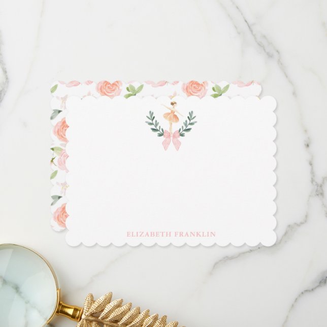 Cartão de Ballerina de Aquarela Personalizado (Frente/Verso In Situ)