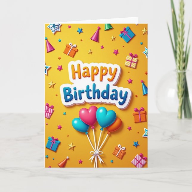 Cartão de Balões de Aniversário Alegre (Frente)