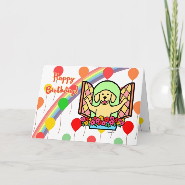 Cartão de Balões de Aniversário do Labrador Amarel (Frente)