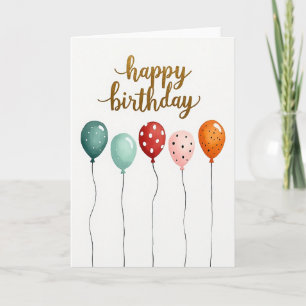 Cartão de Balões de Aniversário Verde-azulado
