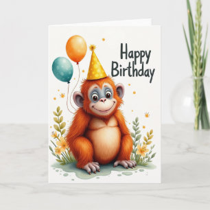 Cartão de Balões de Macaco Fofo