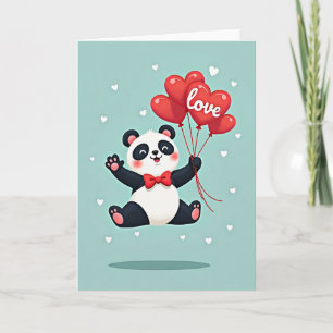 Cartão de Balões do Amor do Panda no Dia dos Namor