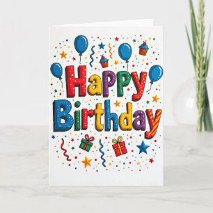 Cartão de Balões e Presentes de Aniversário