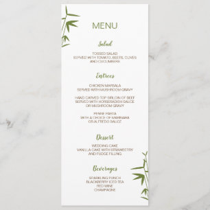 Cartão de bambu japonês do menu do casamento