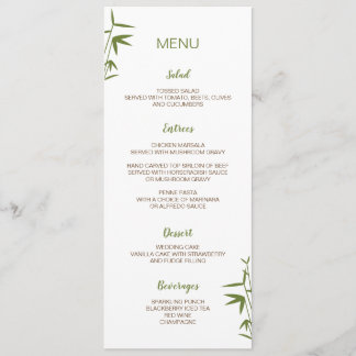 Cartão de bambu japonês do menu do casamento