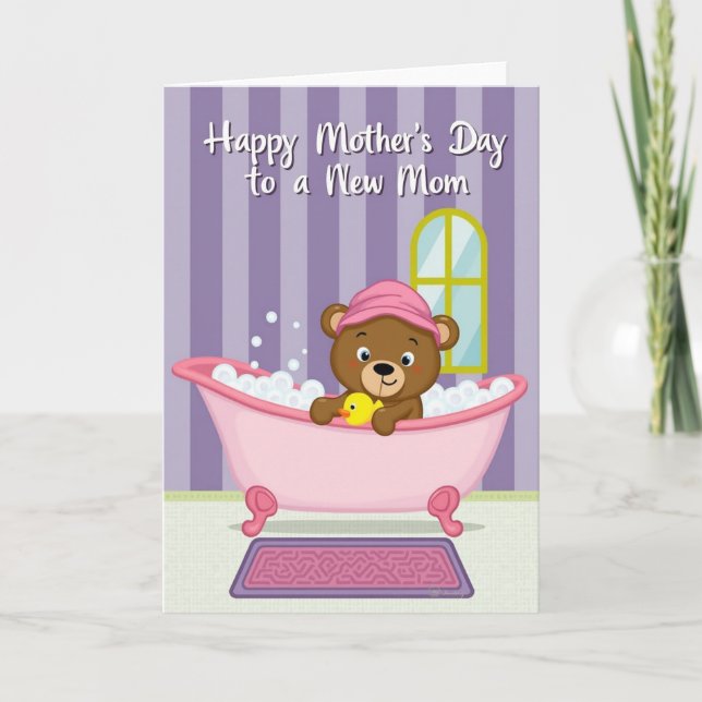 Cartão de Banho de Urso para Nova Mamãe Querida (Frente)