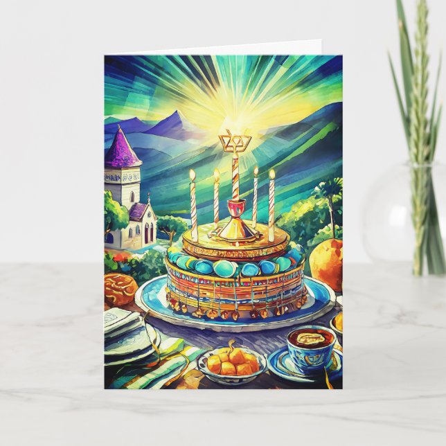 Cartão de Bat Mitzvah, cartão de felicitações dobr (Frente)