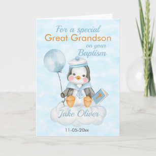 Cartão de Batismo Azul Pinguim excelente