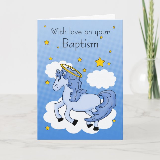 Cartão De Batismo Com Cavalo Azul (Frente)