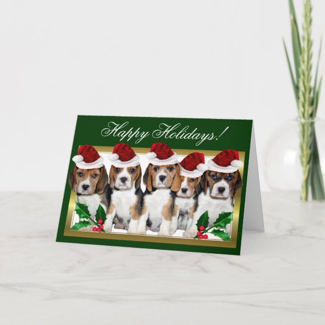 Cartão de Beagles de Natal Feliz Férias (Frente)