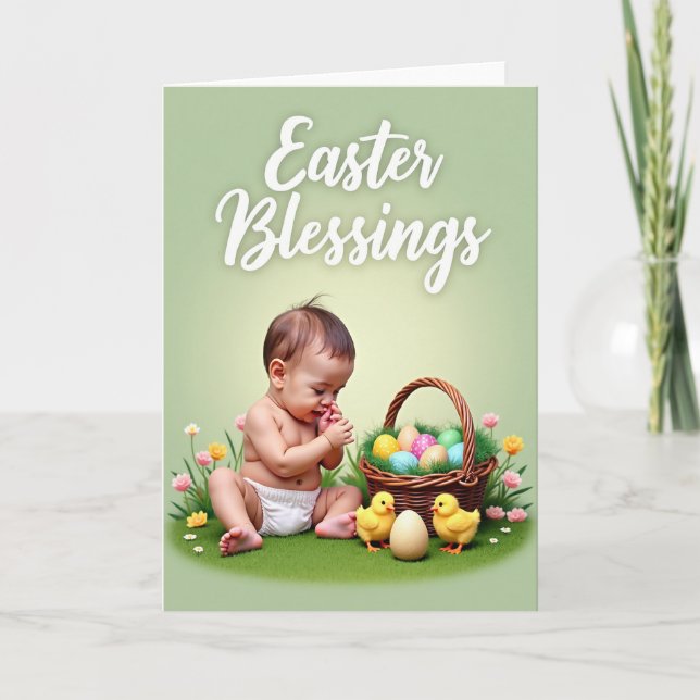 Cartão de Bebê de Bênçãos de Páscoa Primavera (Frente)