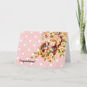 Cartão de Bebê de Parabéns Rosa Vintage
