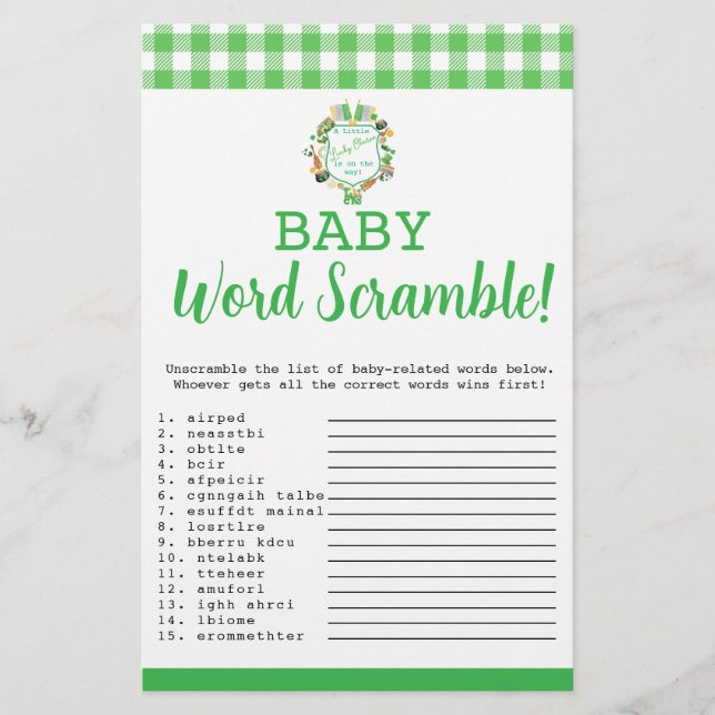 Cartão de bebê Lucky Baby Word Scramble (Frente)