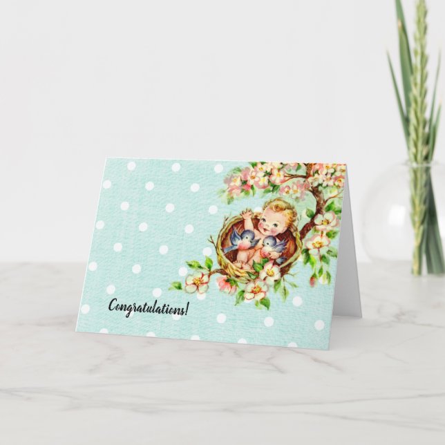 Cartão de bebê Parabéns azuis Vintage (Frente)