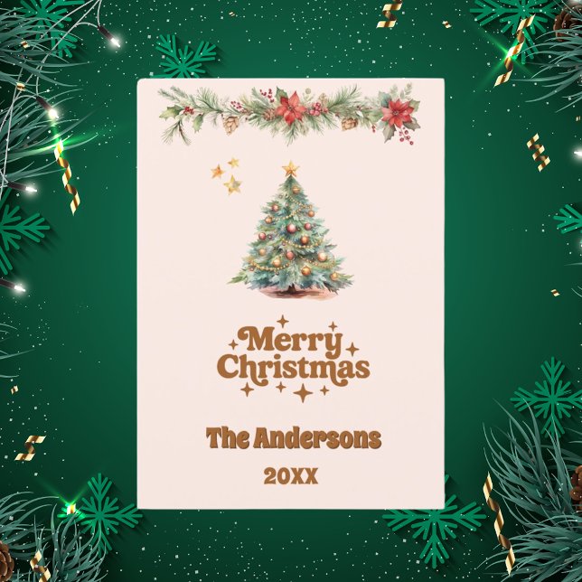 Cartão de bege de creme de árvore de Natal Merry (Criador carregado)