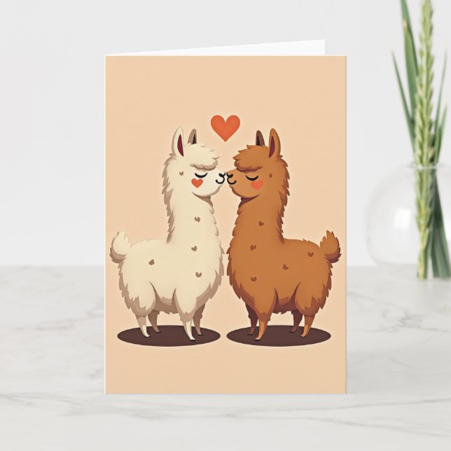 Cartão de Beijo de Amor de Lhama Simples (Frente)