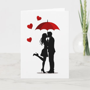 Cartão de Beijo de Guarda-Chuva Romântico