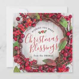 Cartão de Bênção de Natal com Holly Wreath