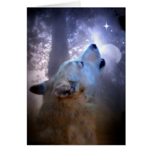 Cartão de Bênção Solstício Wolf and Moon Winter