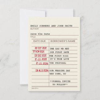 Cartão de Biblioteca Antigo Salve a Data