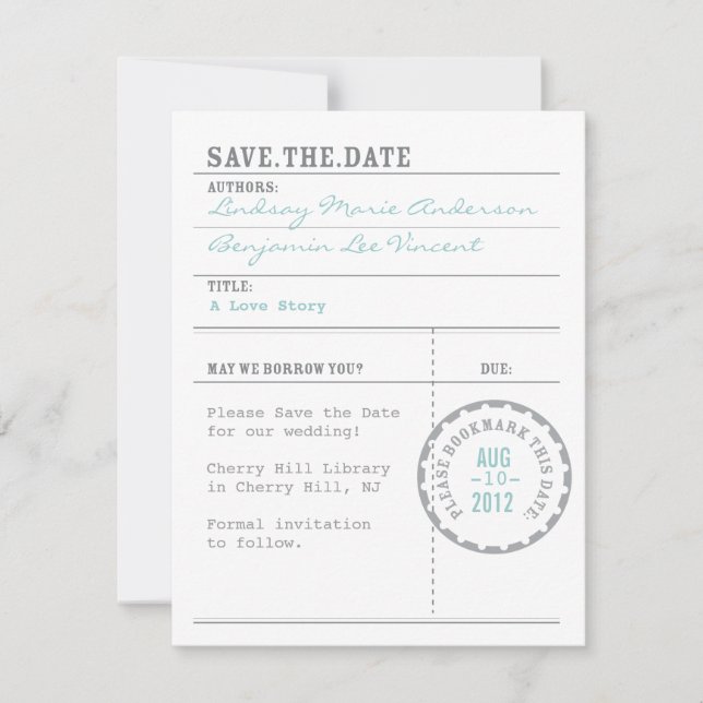 Cartão de Biblioteca Salvar a Data (Frente)