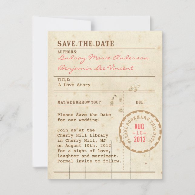 Cartão de Biblioteca Salvar a Data (Frente)