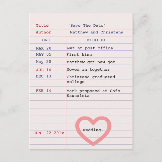 Cartão de Biblioteca Salve a Data Cartão Postal (Frente)