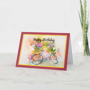 Cartão de bicicleta e flores