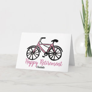 Cartão de bicicleta rosa de Aposentadoria Feliz