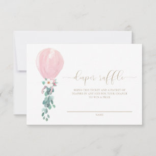 Cartão de Bilhete de Rifa de Fralda Balão Rosa