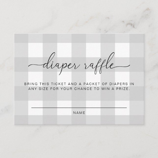 Cartão de Bilhete Raffle para Fralda Gingham Cinza (Frente)