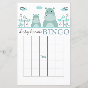 Cartão de bingo azul de chá de fraldas Hippo