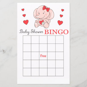cartão de bingo de chá de bebê de elefante rosa