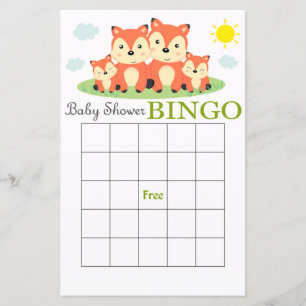 cartão de bingo de chá de bebê raposa