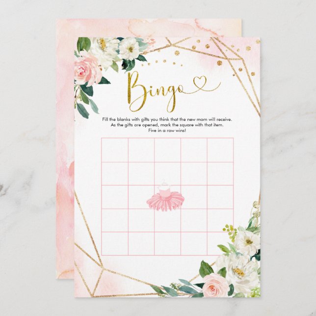 Cartão de Bingo de Chá de fraldas Ballerina Tutu (Frente/Verso)