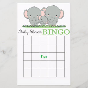 Cartão de bingo de chá de fraldas de elefante pa