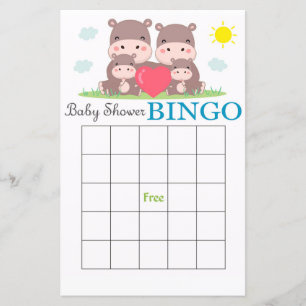 Cartão de bingo de chá de fraldas Hippo