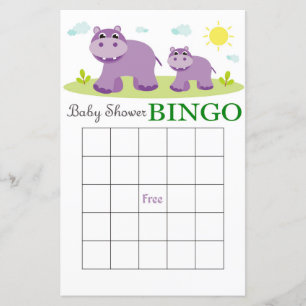 Cartão de bingo de chá de fraldas Hippo
