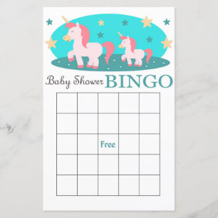 Cartão de bingo de chá de fraldas Unicorn