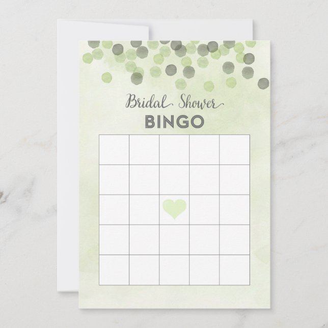 Cartão de Bingo de Chá de Noiva com Confete Verde (Frente)