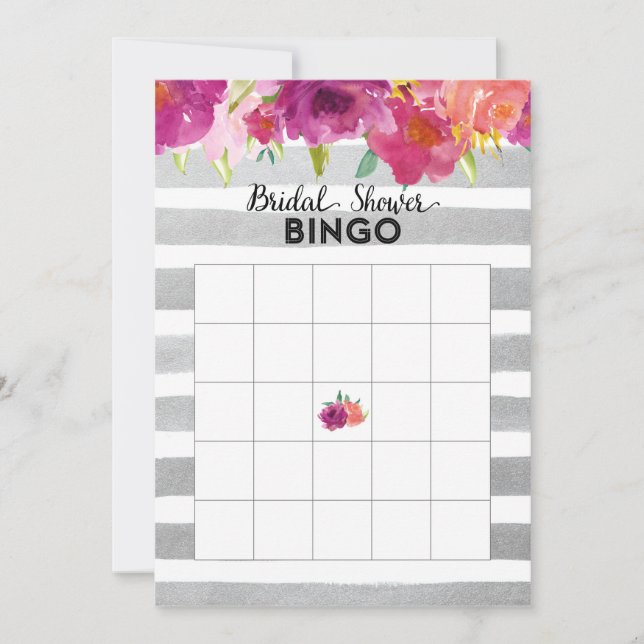 Cartão de Bingo de Chá de Noiva com Flores em Aqua (Frente)