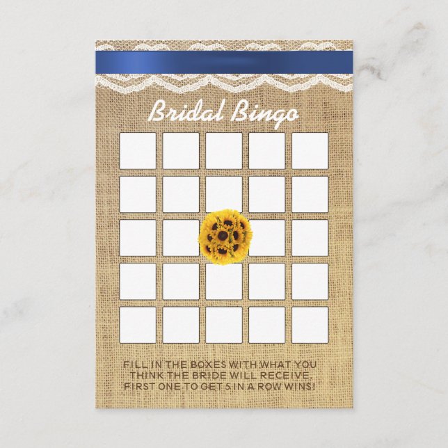 Cartão de Bingo de Chá de Noiva de Renda e Burlap  (Frente)