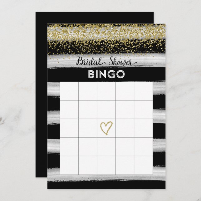 Cartão de Bingo de Chá de panela Dourado e Preto (Frente/Verso)