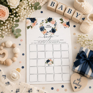 Cartão de Bingo de Chuvada de Bebê Floral Marinho