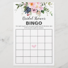 Cartão de Bingo de Flores Rosa e Azuis