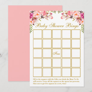 Cartão de Bingo Dourado com Chá de fraldas Floral