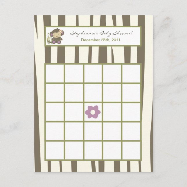 Cartão de Bingo Escrito Jacana Girl Jungle Zoo Ani (Frente)