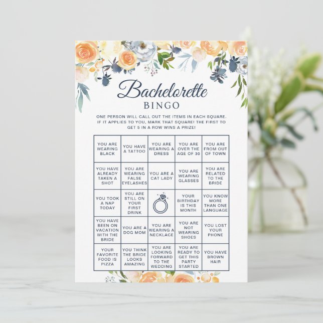 Cartão de Bingo Floral Bachelorette de Jogo de chá (Em pé/Frente)